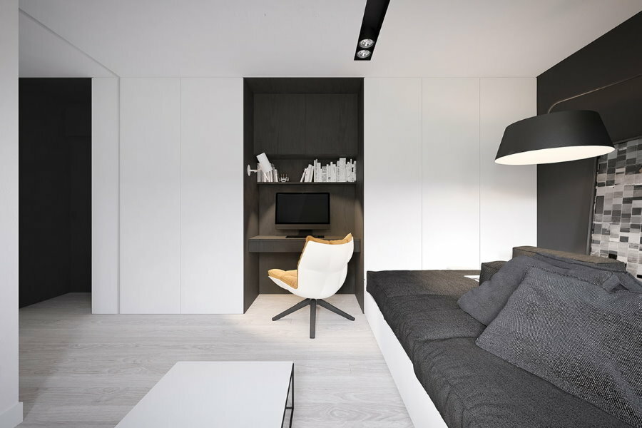 Mini-armadio in una nicchia di un appartamento in stile minimalista