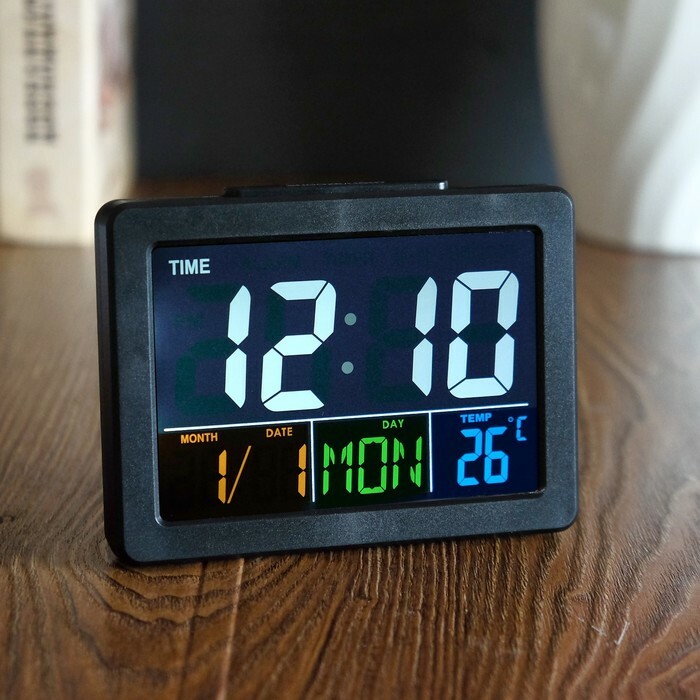 Elektronischer Wecker mit Kalender und Thermometer, schwarz, 13x10x4,5 cm 3AAA