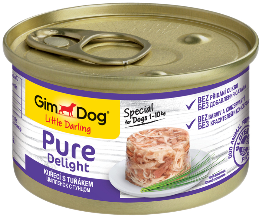 Ingeblikt voer voor honden gimdog pure delight tonijn kip 85g: prijzen vanaf 77 ₽ koop goedkoop in de online winkel