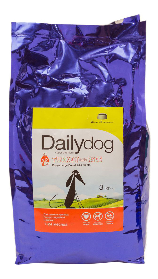 מזון יבש לגורים Dailydog גור גזע גדול, לגזעים גדולים, הודו ואורז, 3 ק" ג