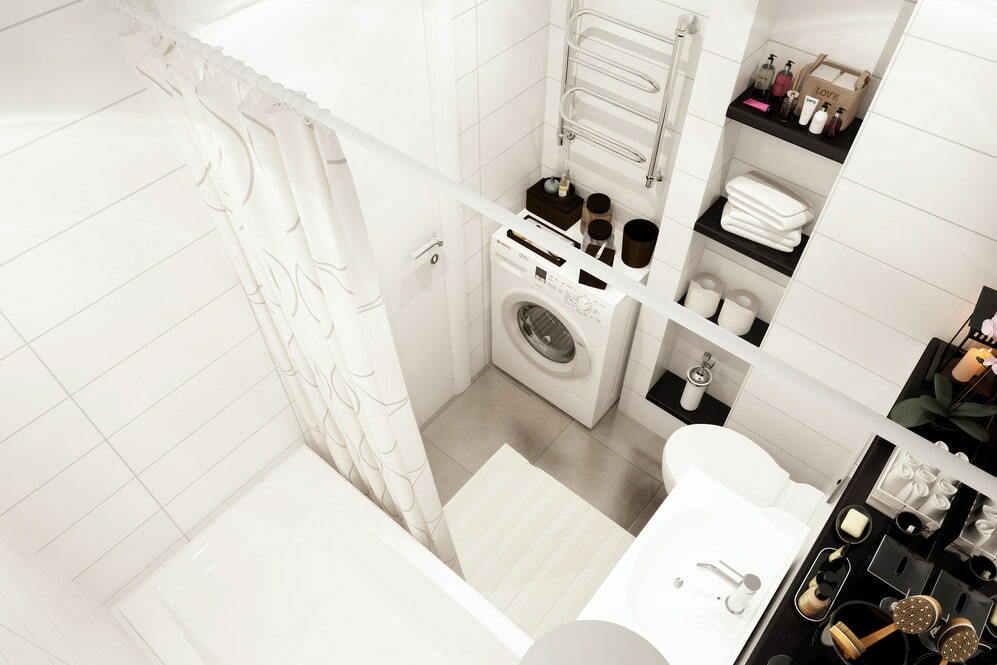 Design af et kombineret badeværelse i en studiolejlighed på 33 kvm